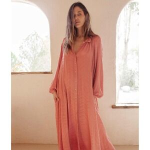 Christy Dawn The Rumi Dress in Dusty Rose Long Sleeve Button Front Maxi